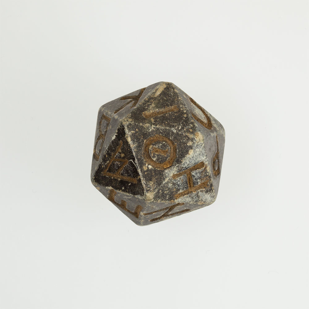 Twenty-sided die with faces inscribed with Greek letters, 2nd century B.C.E.–4th century C.E.