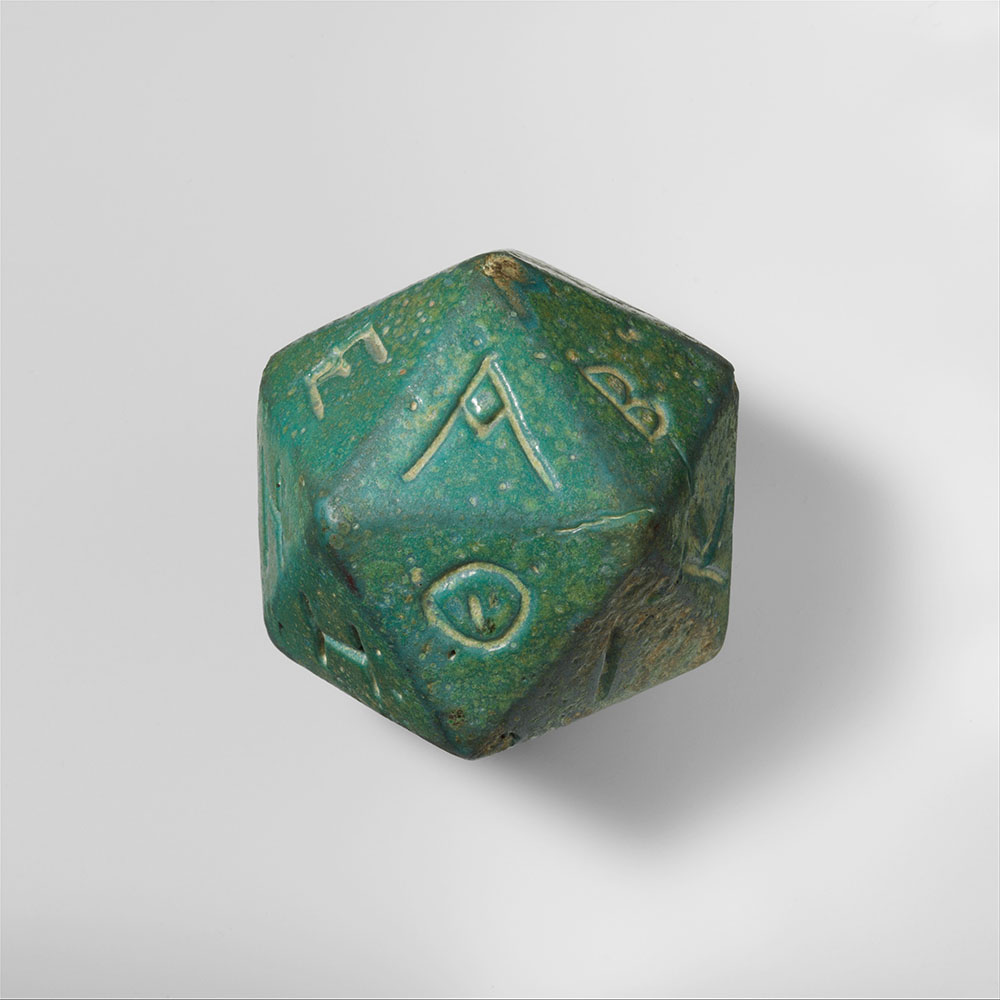 Faience polyhedron inscribed with Greek letters, 2nd-3rd century C.E.