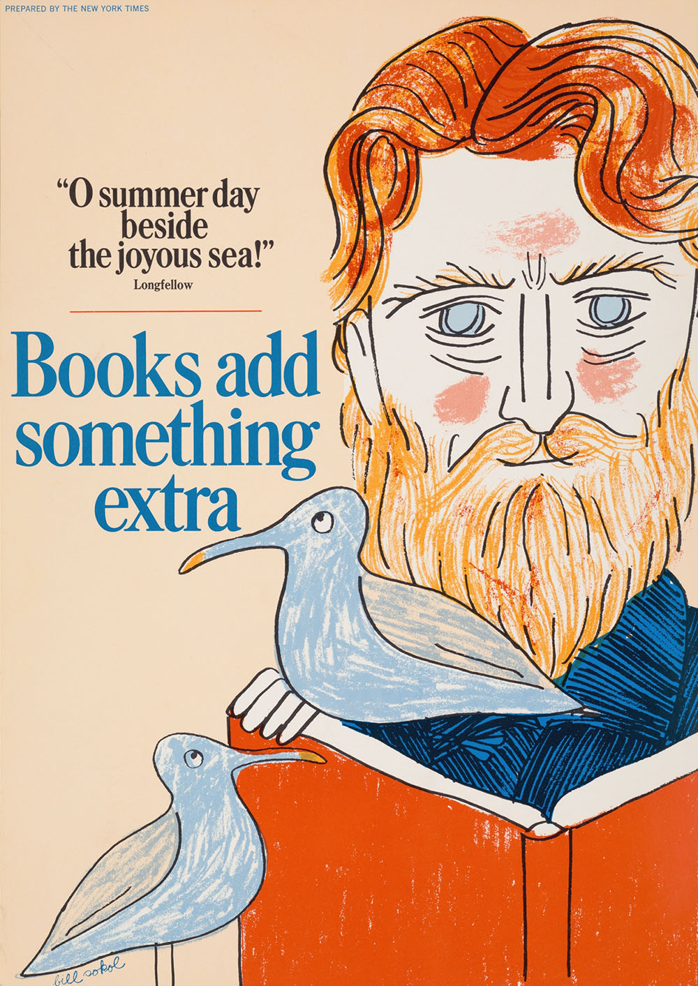 A midcentury promotional poster for reading, illustrated in an appealing minimalist style.