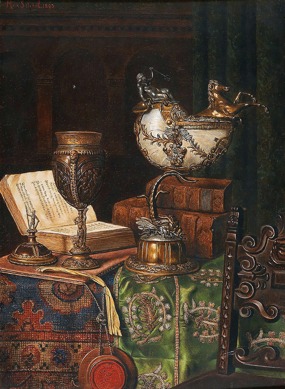 Still Life with Nautilus Goblet and Books, 1893, Max Schödl 